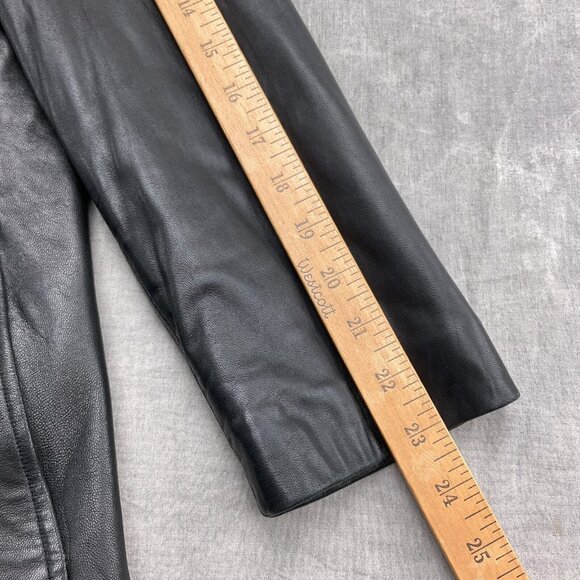 Adler Coat Women Medium Black Leather Logo Button Casual Everyday Jacket 90s VTG - Picture 8 of 12